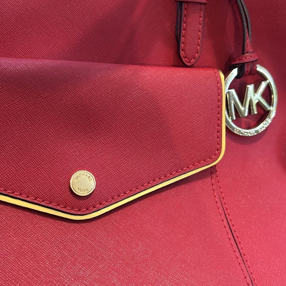 Michael Kors Leather Snap Pocket Tote Red Handbag - Picture 9 of 16
